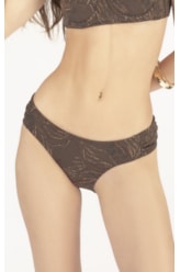 Calcinha Franzida Comfort Jacquard Foliage Cafe
