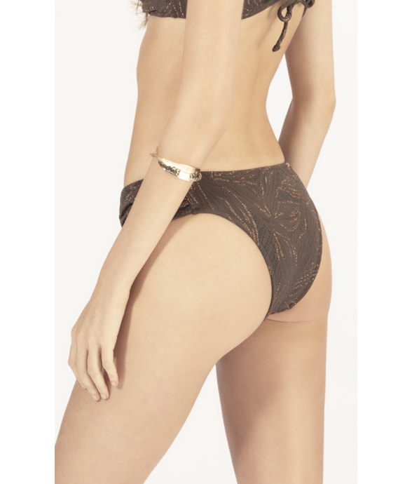Calcinha Franzida Comfort Jacquard Foliage Cafe