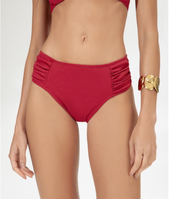 Calcinha Franzida Comfort Larga Canelado Pacific Cereja