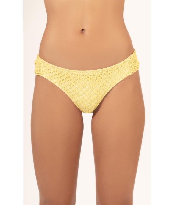 Calcinha Franzida Comfort Mesh Lurex Amarelo Claro