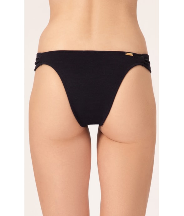 Calcinha Franzida Lateral Canelado Sculpt Preto