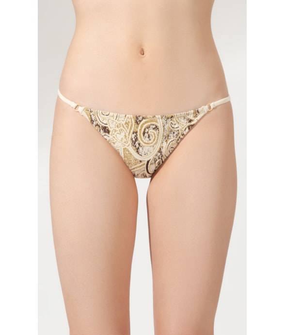 Calcinha Lateral Fina Mini Miracleup Jacquard Brocado Natural