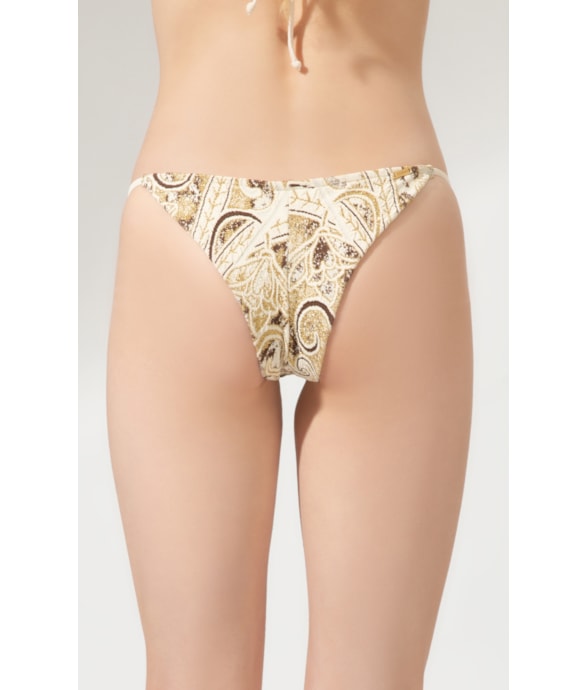 Calcinha Lateral Fina Mini Miracleup Jacquard Brocado Natural