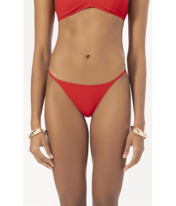 Calcinha Lateral Fininha Canelado Geo Vermelho