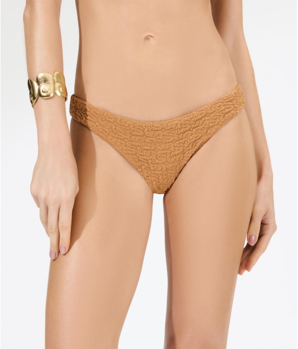 Calcinha Reta Miracle Midi Crepe Shine Caramelo