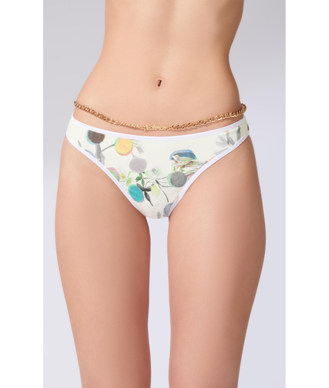 Calcinha Reta Viés Bouquet Off White