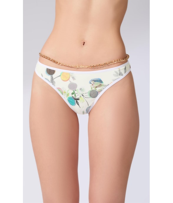 Calcinha Reta Viés Bouquet Off White