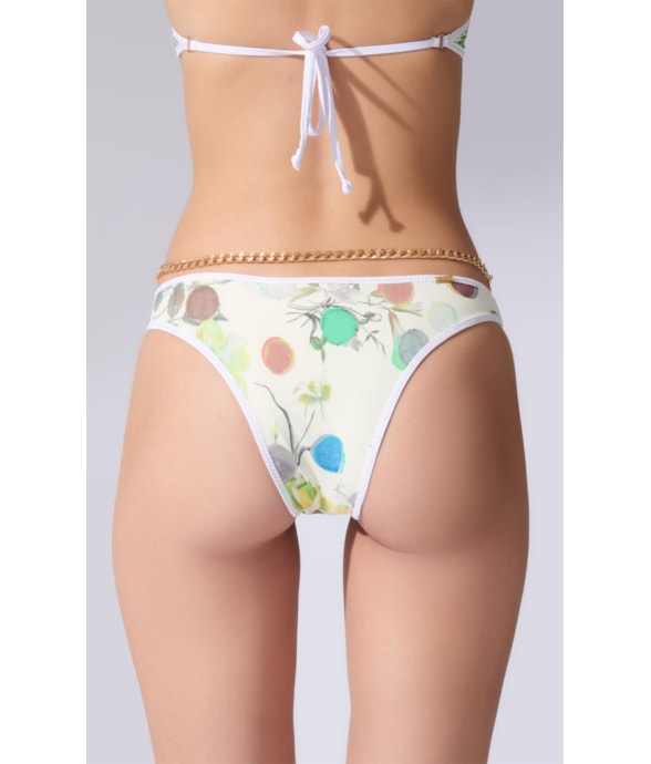 Calcinha Reta Viés Bouquet Off White