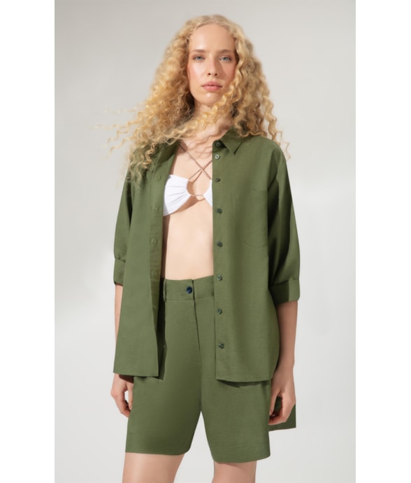 Camisa Box 7/8 Linho Blend Musgo