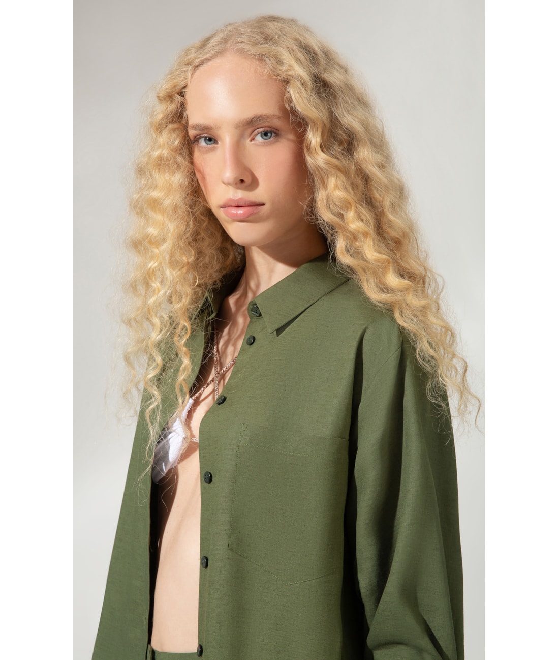 Camisa Box 7/8 Linho Blend Musgo