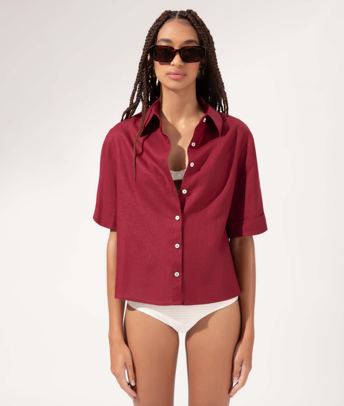 Camisa Cambraia Dark Wine
