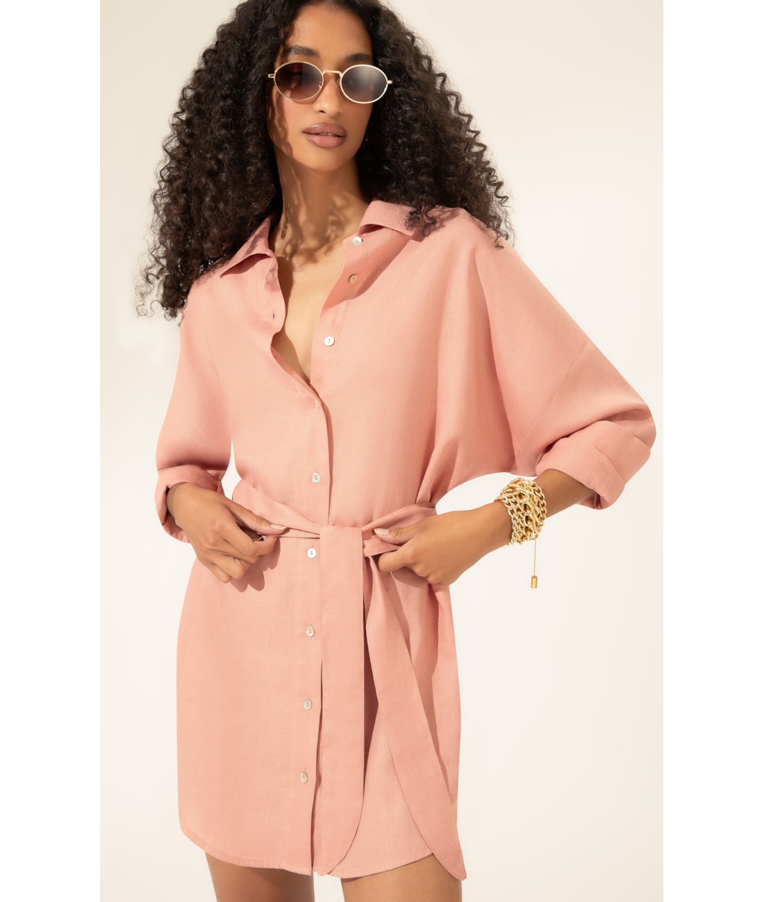 Camisa Cecilia Corais Cambraia Rosa Dusty