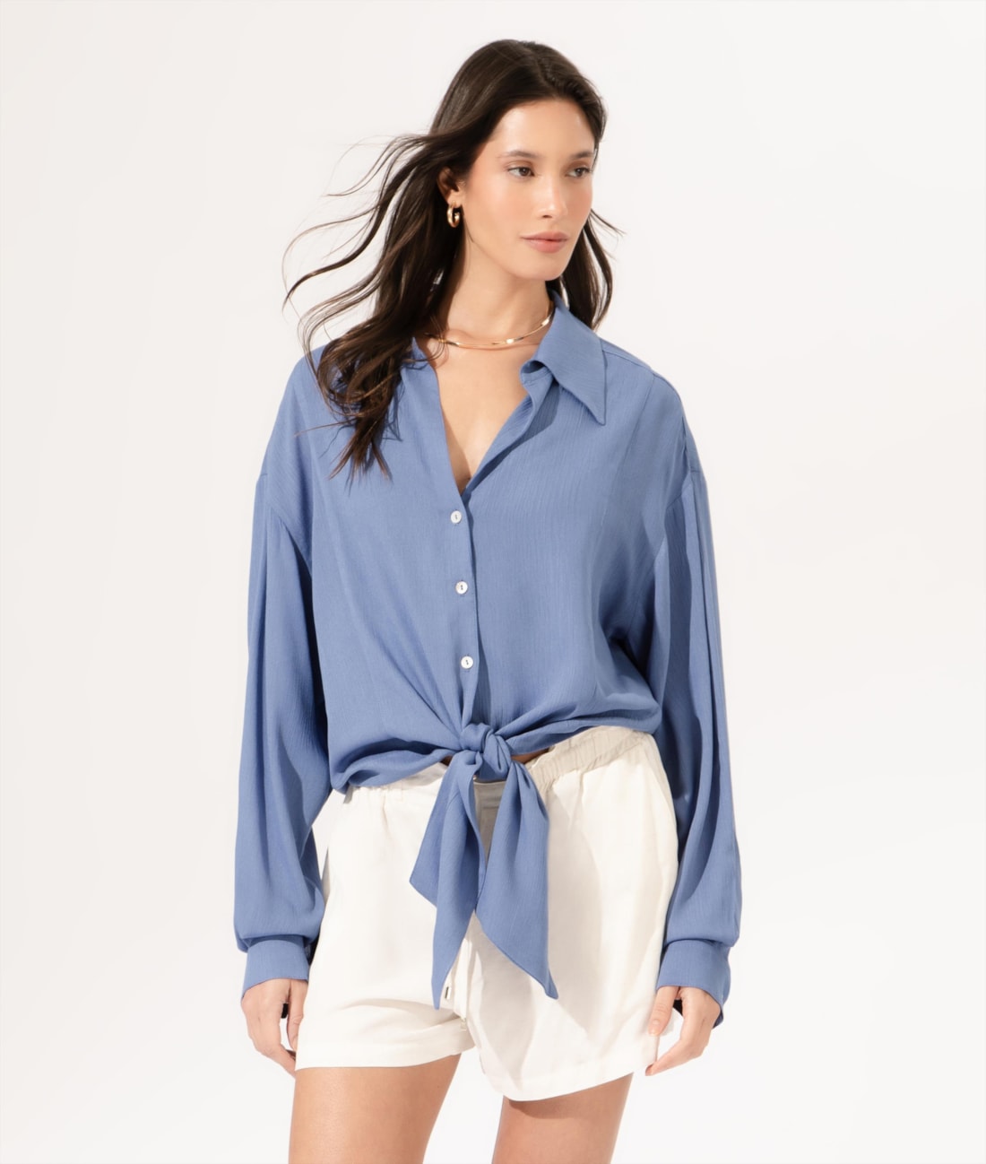 Camisa Crepe Indiano Azul Claro