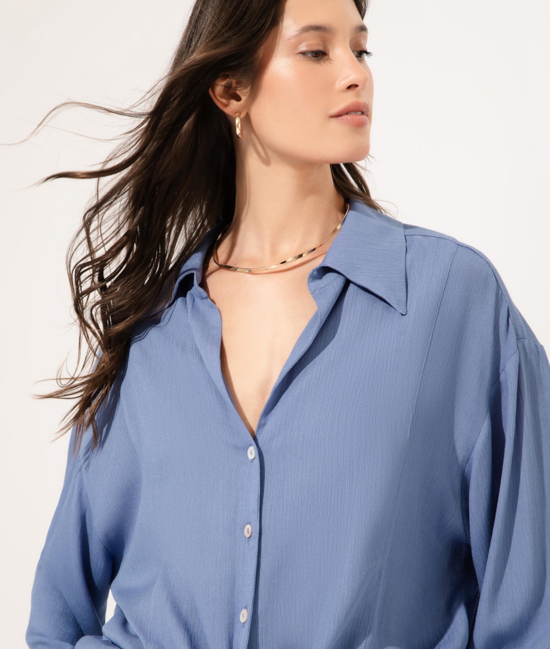 Camisa Crepe Indiano Azul Claro