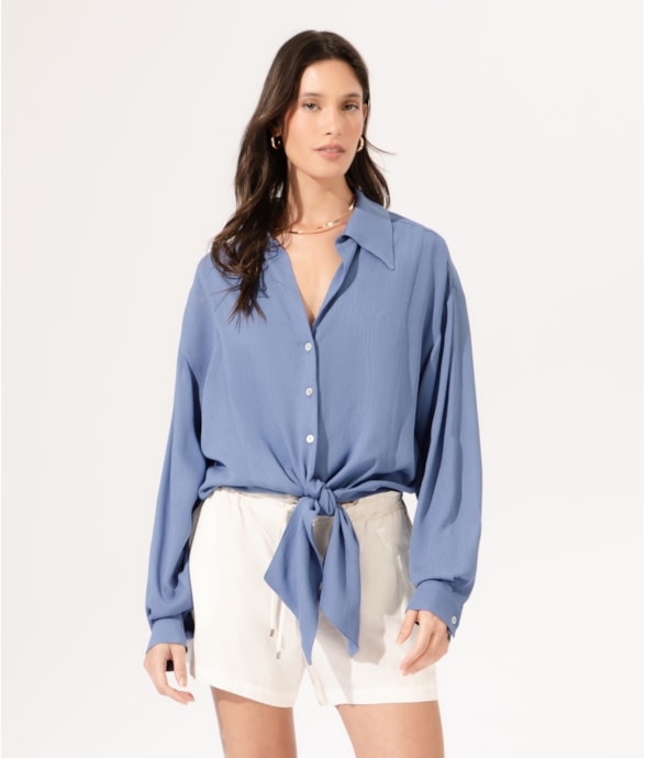 Camisa Crepe Indiano Azul Claro