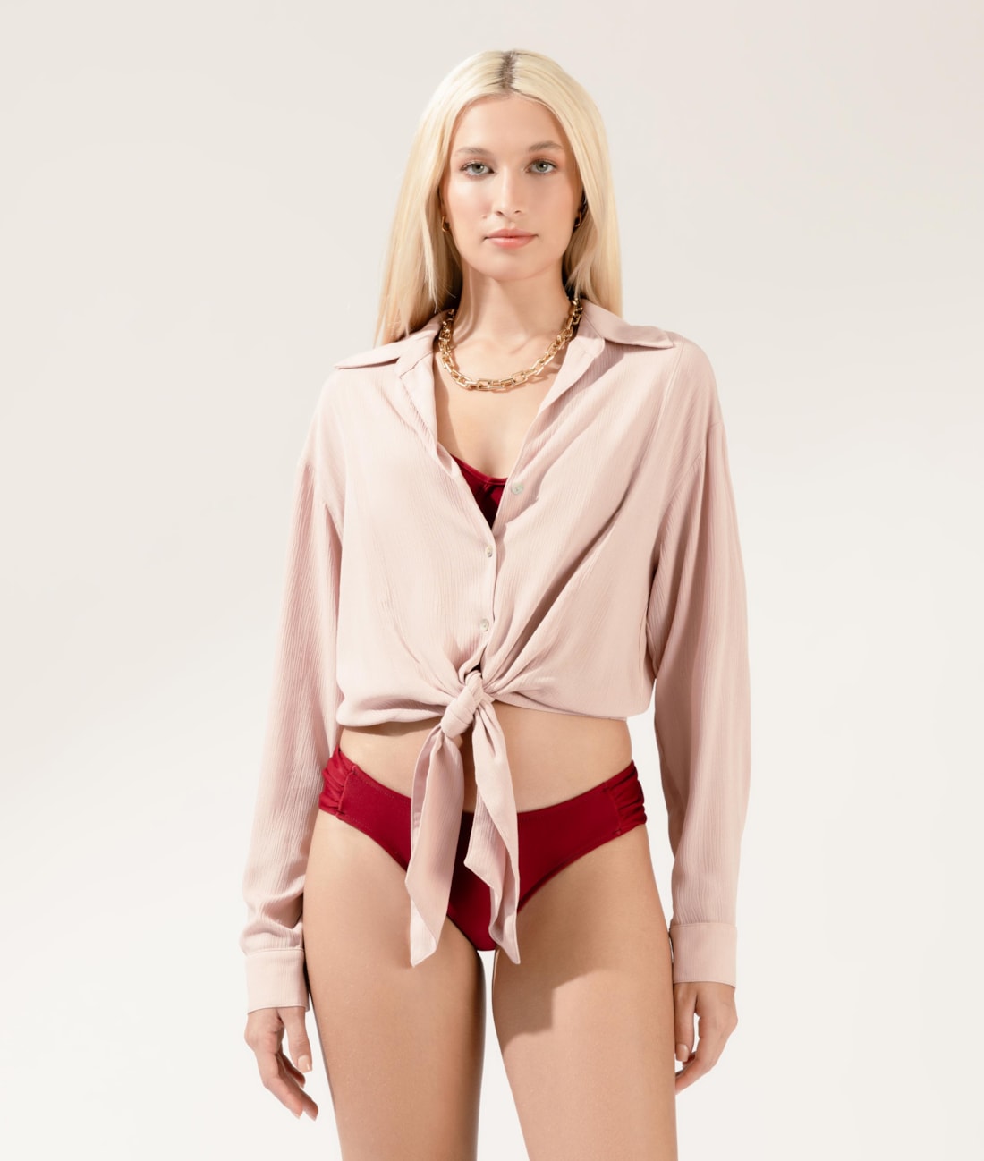 Camisa Crepe Indiano Rosa Dusty