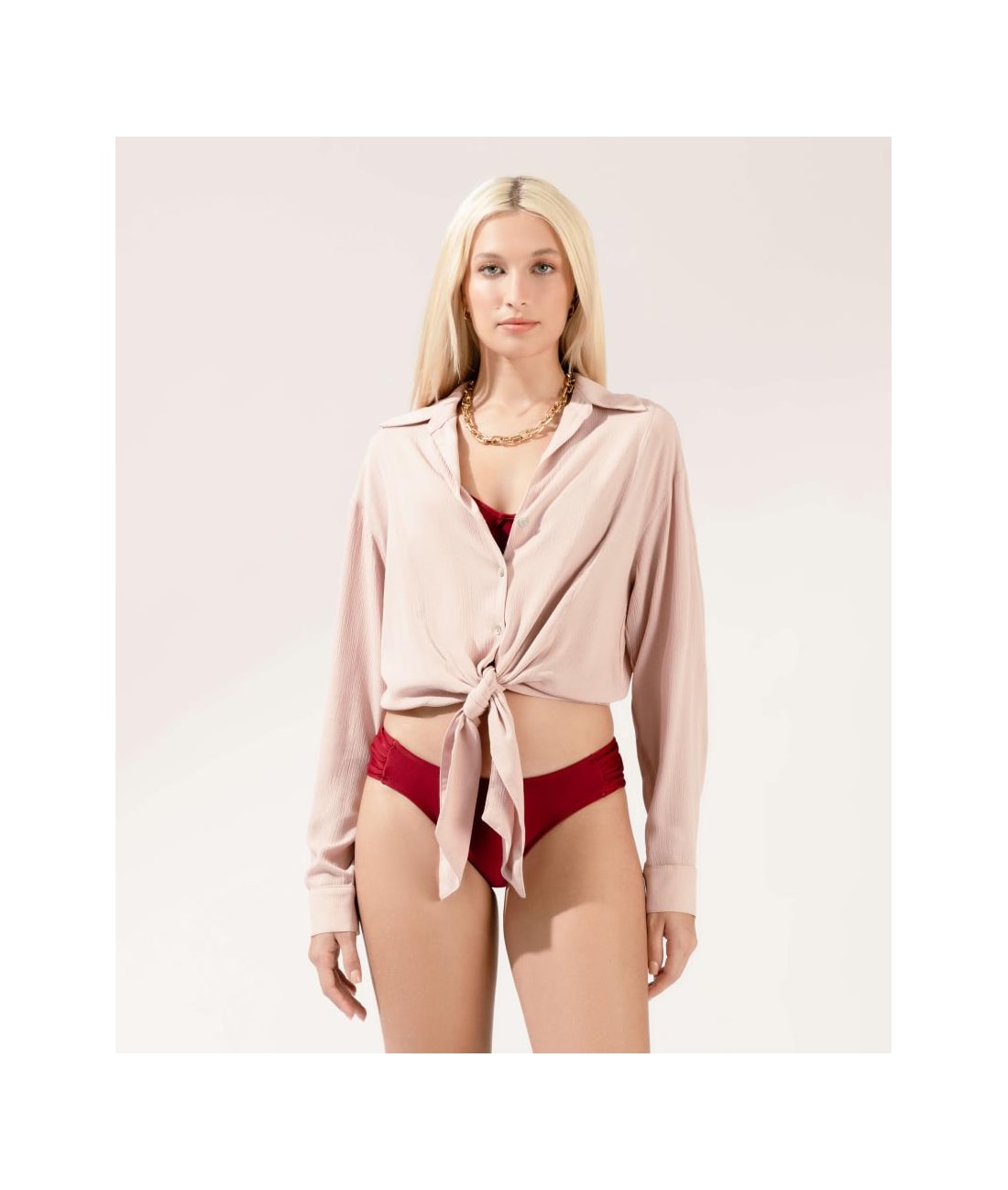 Camisa Crepe Indiano Rosa Dusty