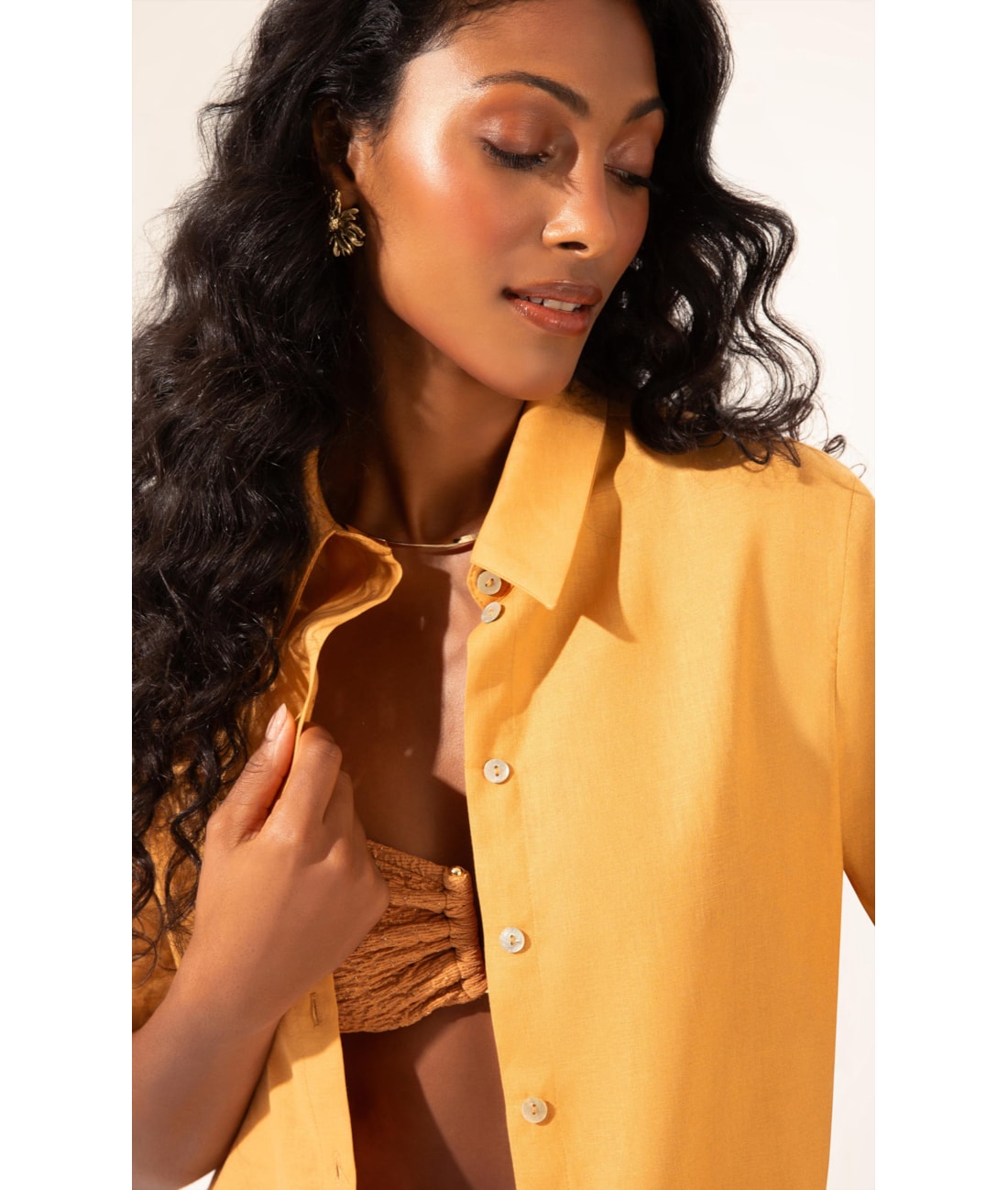 Camisa Linho Blend Caramelo