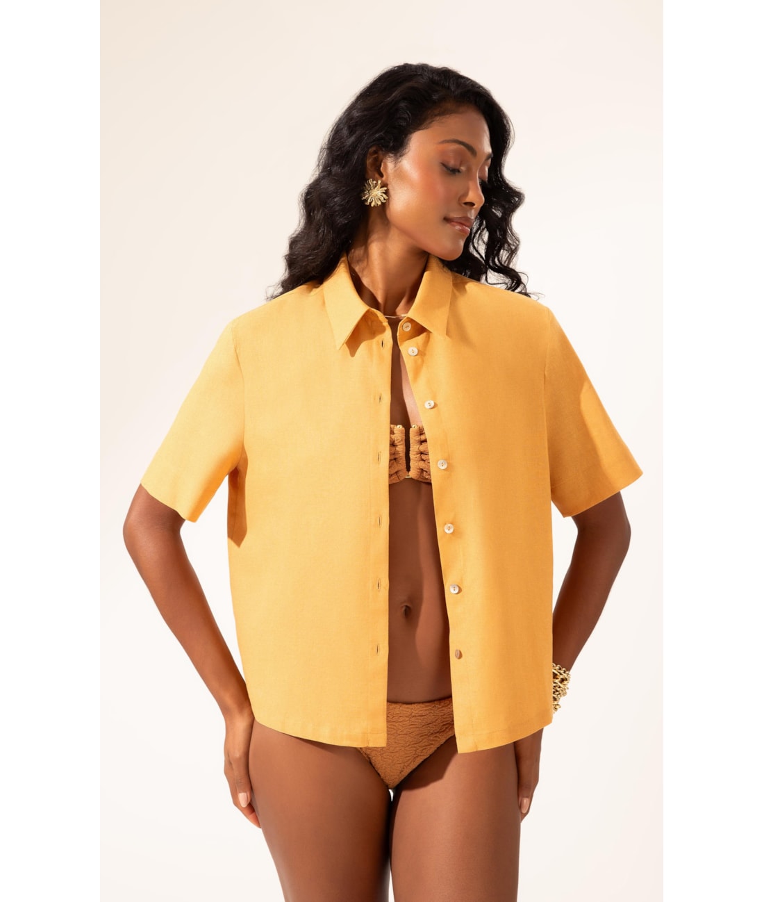 Camisa Linho Blend Caramelo