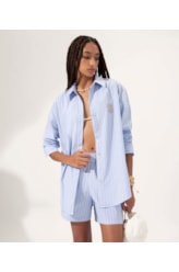 Camisa Over Cotton Stripes Azul Bic