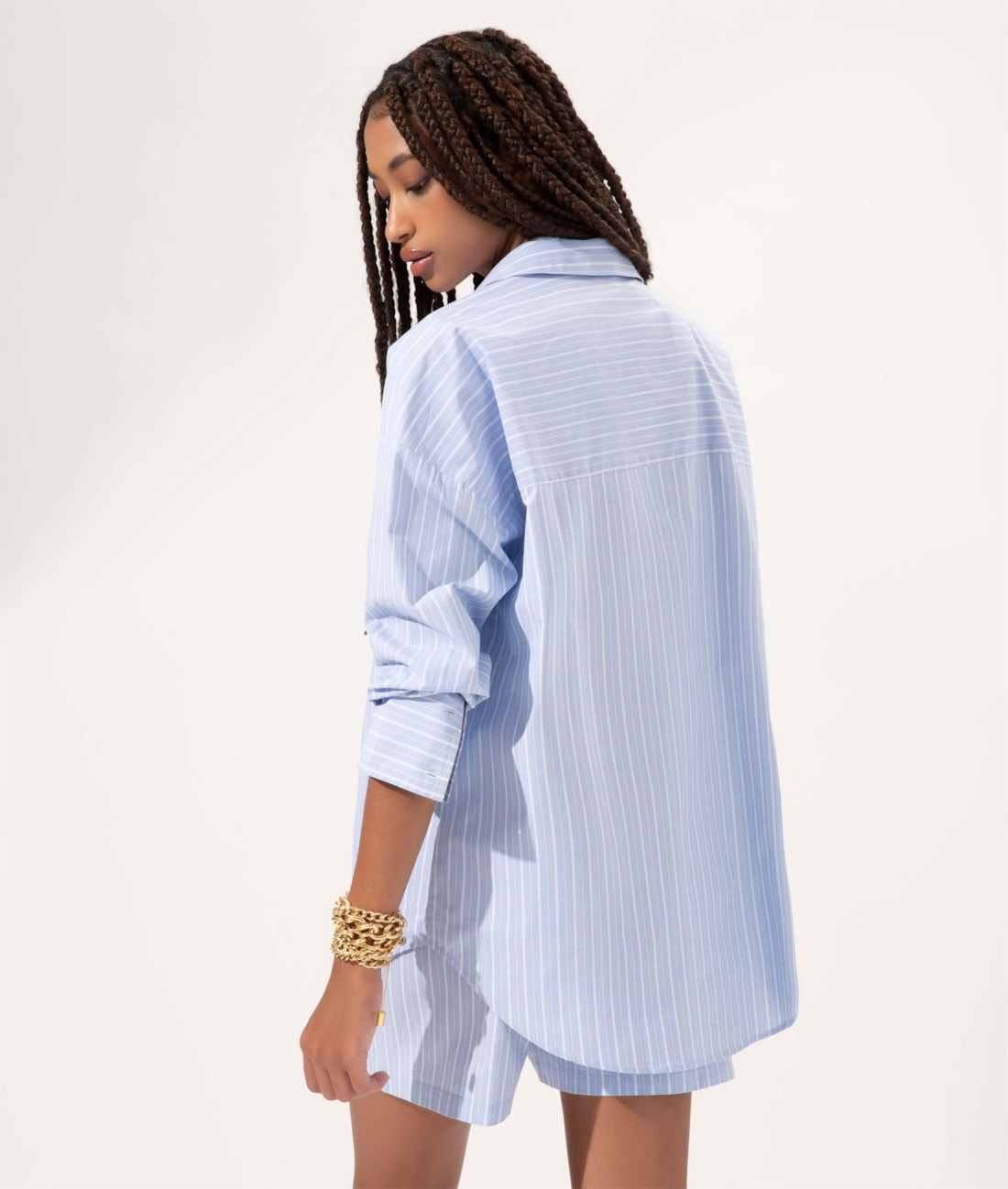 Camisa Over Cotton Stripes Azul Bic