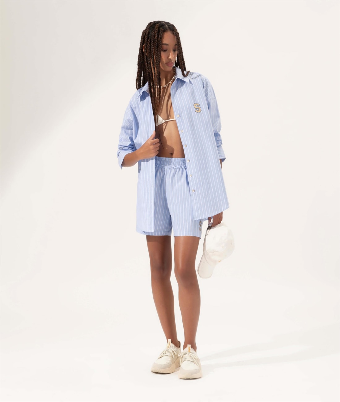 Camisa Over Cotton Stripes Azul Bic