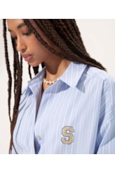 Camisa Over Cotton Stripes Azul Bic