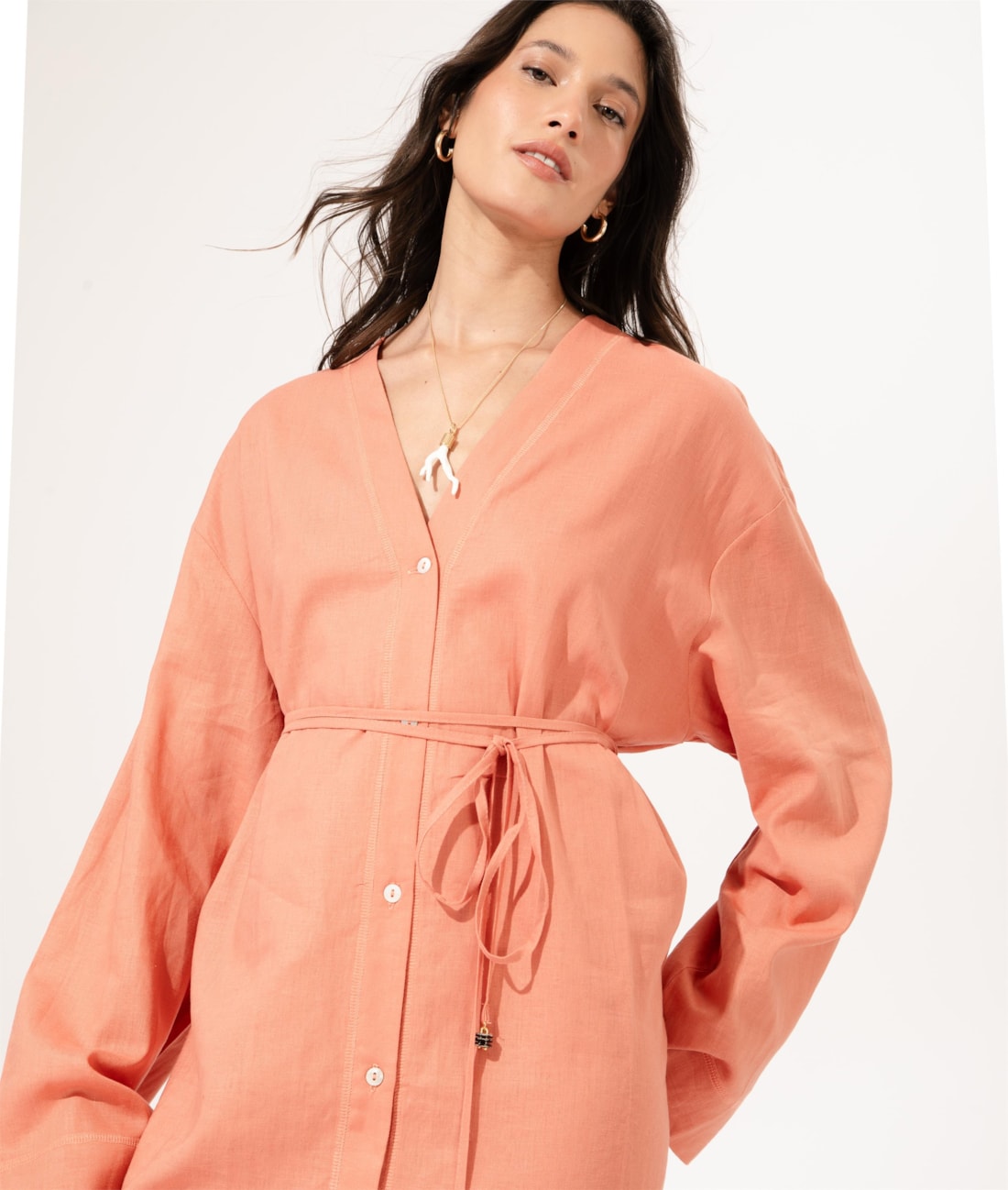 Camisa Over Rolotê Corais Cambraia Laranja
