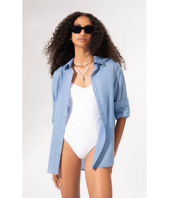 Camisa Overshirt Cotton Voil Azul Bic