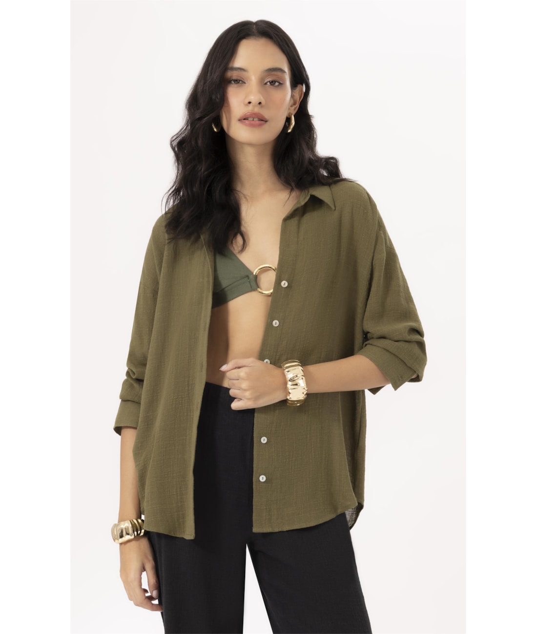 Camisa Oversized Cotton Plage Verde Militar