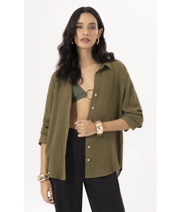 Camisa Oversized Cotton Plage Verde Militar