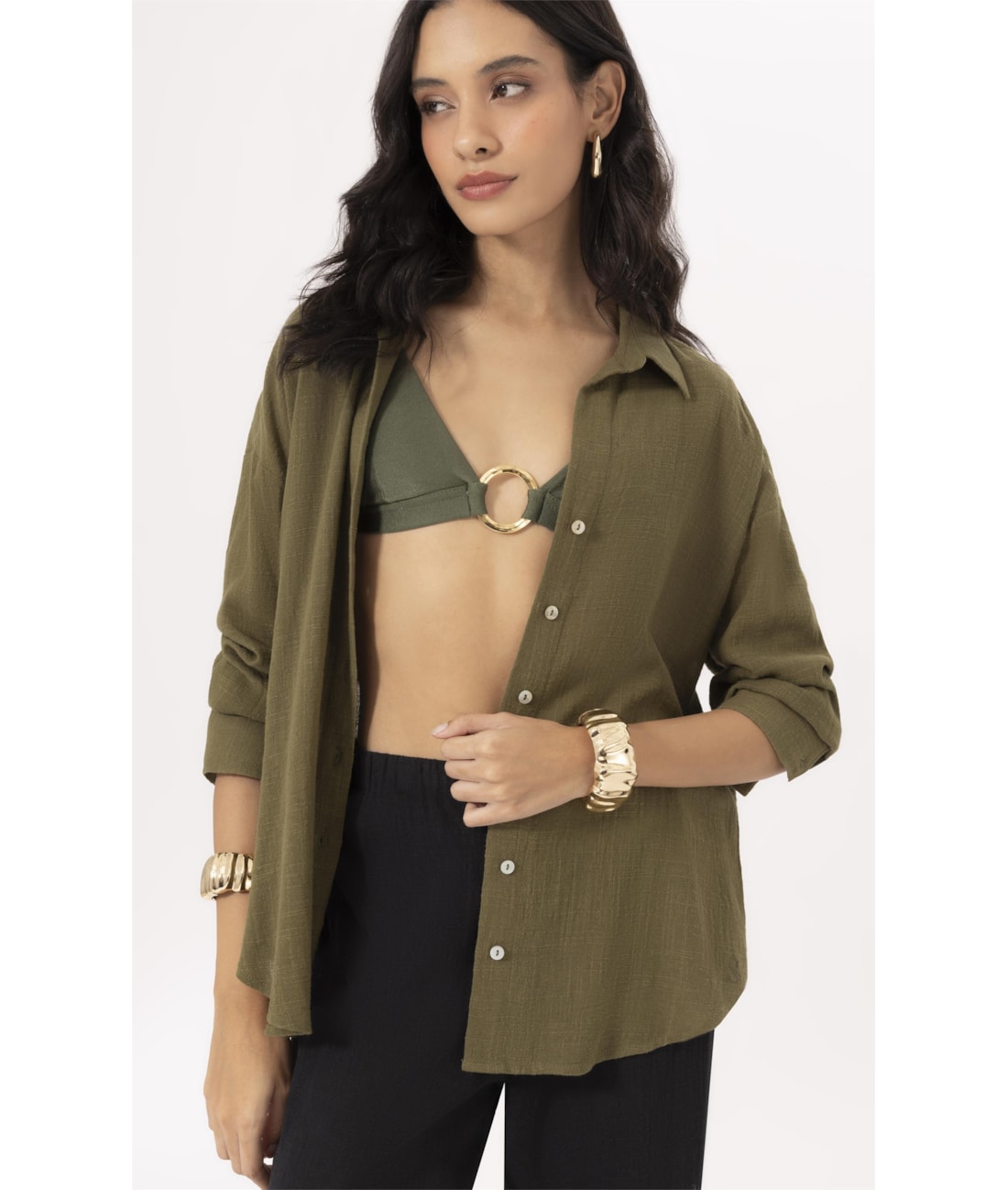 Camisa Oversized Cotton Plage Verde Militar
