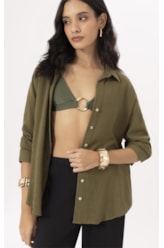 Camisa Oversized Cotton Plage Verde Militar