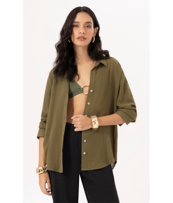 Camisa Oversized Cotton Plage Verde Militar