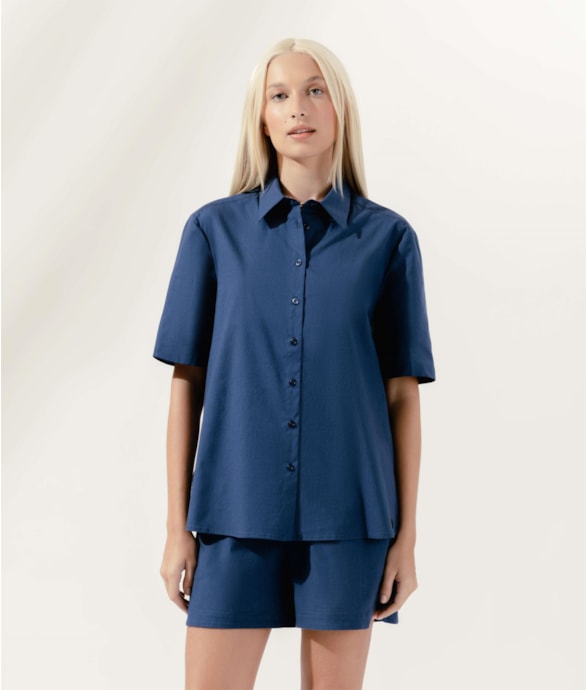 Camisa Oversized Tricoline Lake Dark Navy