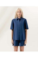 Camisa Oversized Tricoline Lake Dark Navy