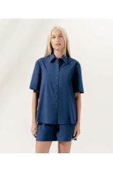 Camisa Oversized Tricoline Lake Dark Navy