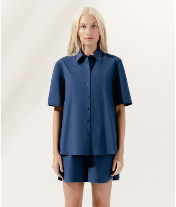 Camisa Oversized Tricoline Lake Dark Navy