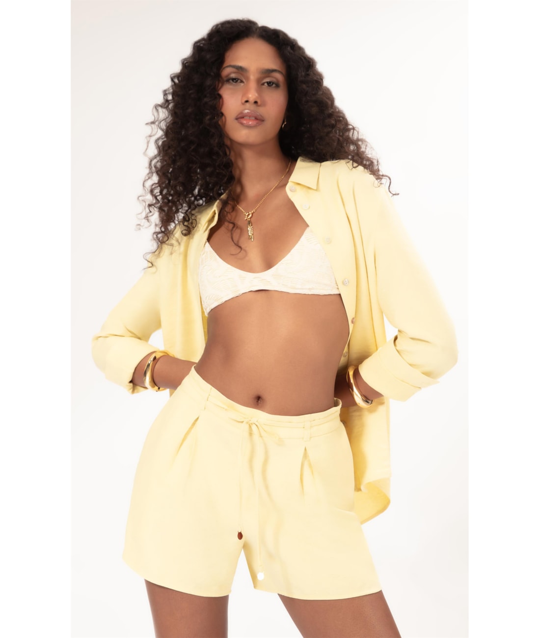 Camisa Regular Linho Blend Amarelo Manteiga
