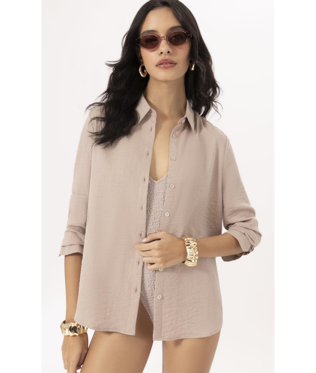 Camisa Regular Visco Nuance Areia