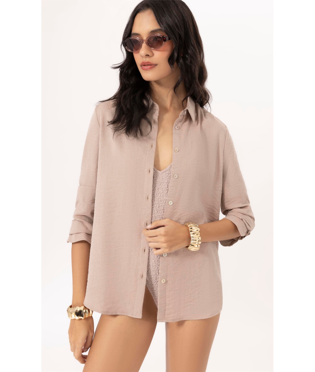 Camisa Regular Visco Nuance Areia