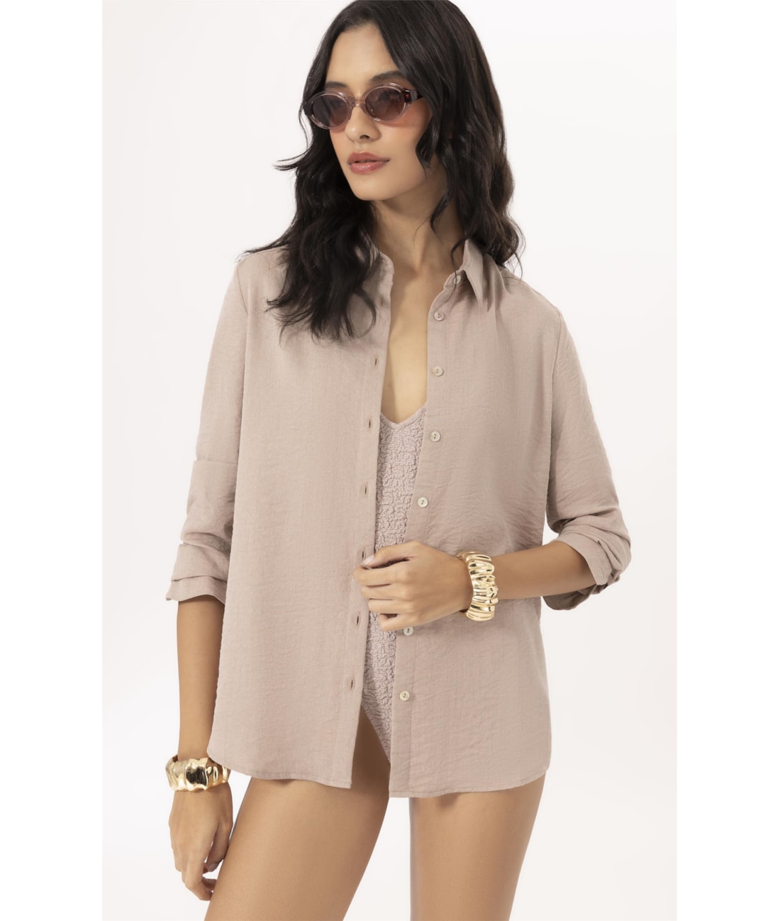 Camisa Regular Visco Nuance Areia
