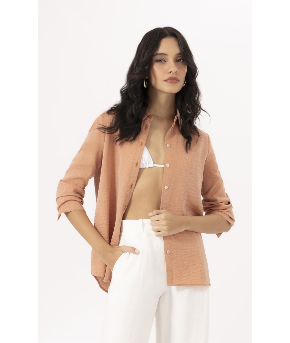 Camisa Regular Visco Nuance Caramelo