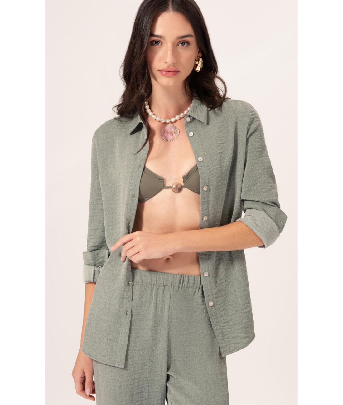 Camisa Regular Visco Nuance Verde Militar