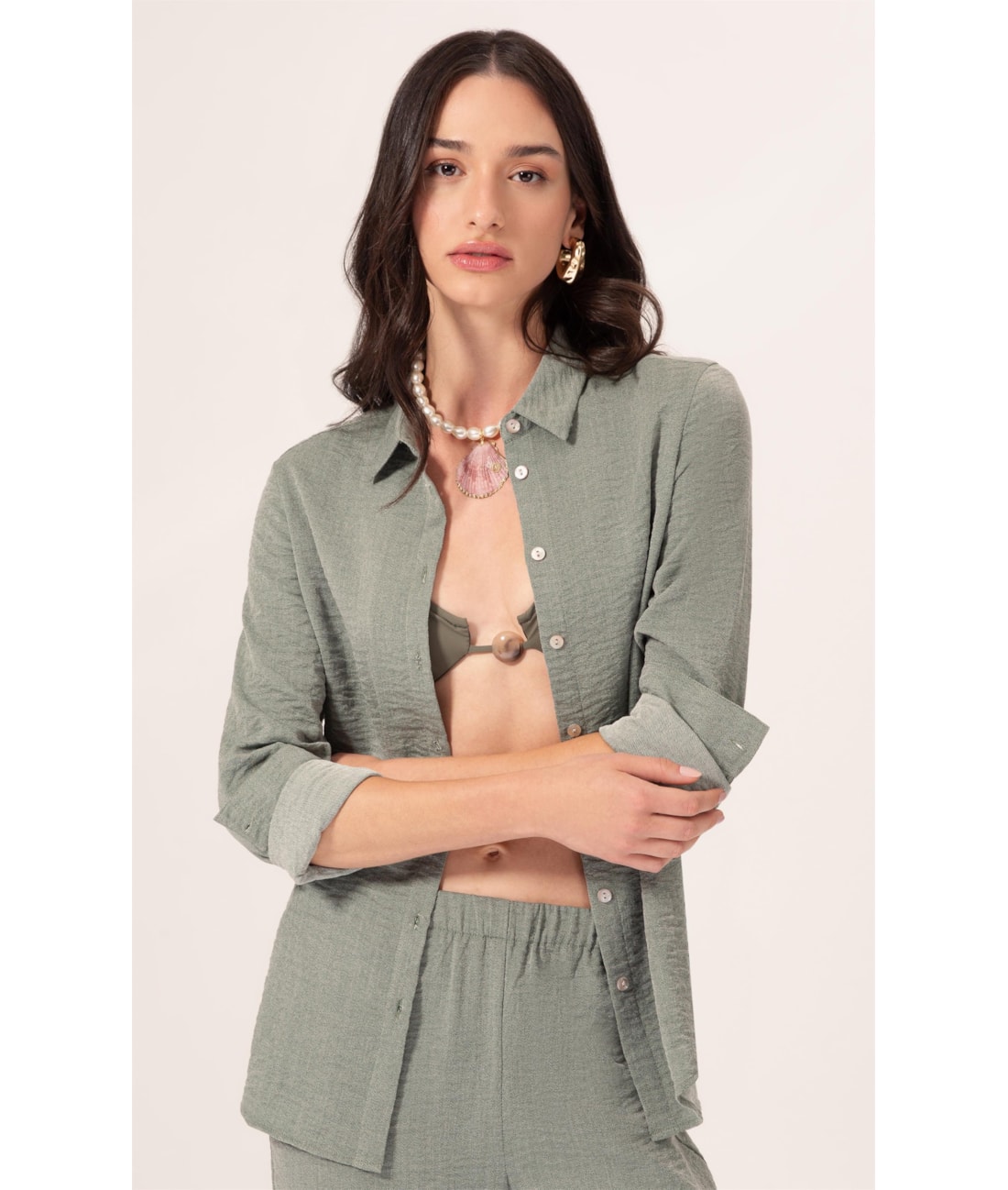 Camisa Regular Visco Nuance Verde Militar