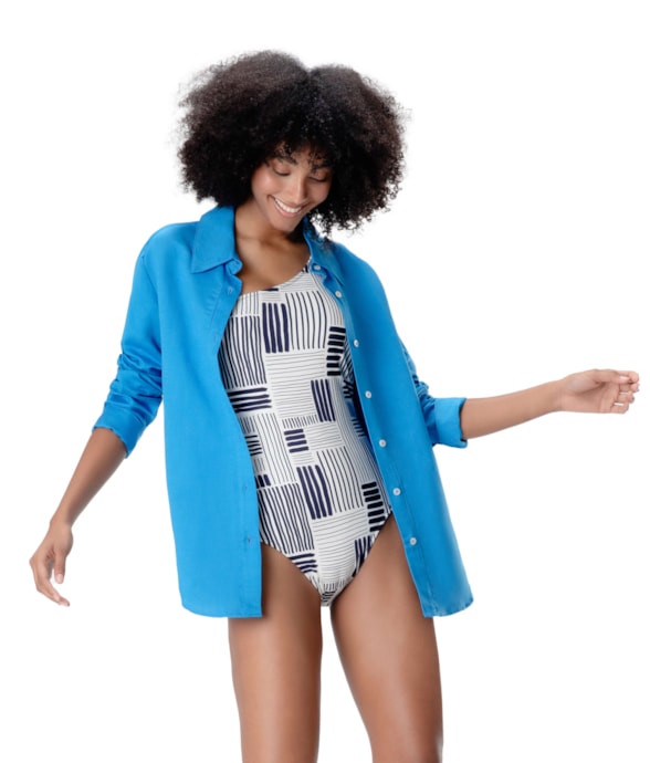 Camisa Resort Social Linho Azul Bic
