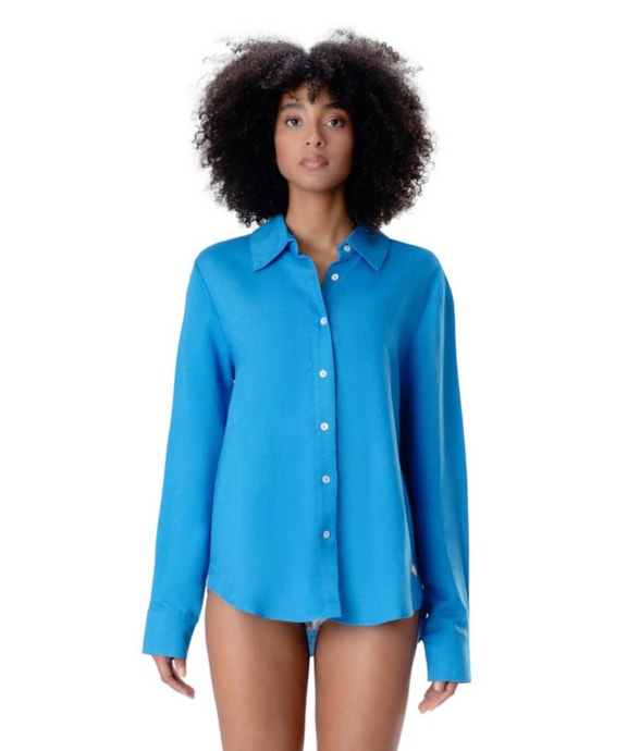 Camisa Resort Social Linho Azul Bic