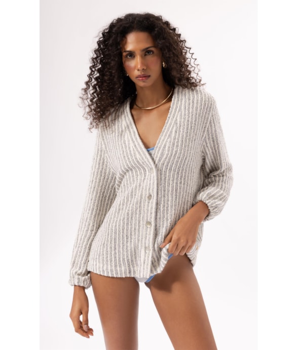 Cardigan Cozy Stripes Azul Jeans Mescla