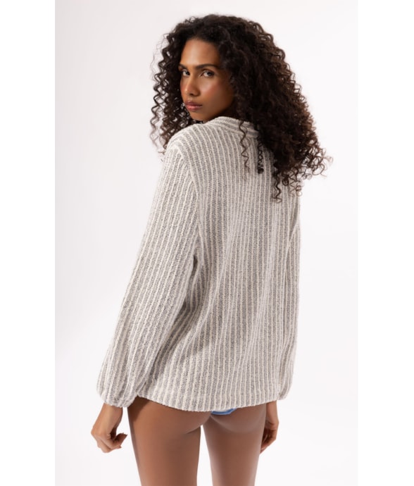 Cardigan Cozy Stripes Azul Jeans Mescla