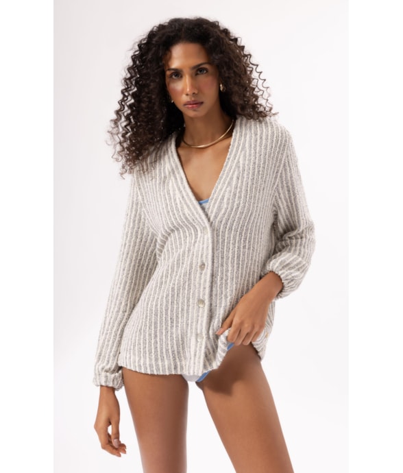 Cardigan Cozy Stripes Azul Jeans Mescla